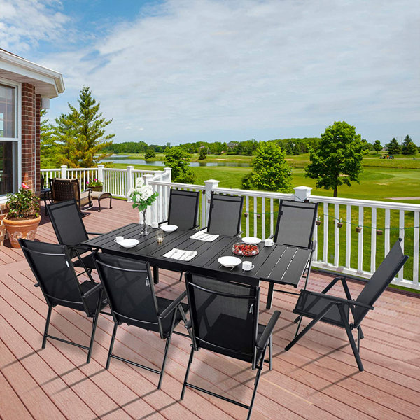 Alpha Home 9 PCS Outdoor Dining Set,1 Extendable Dining Table And 6